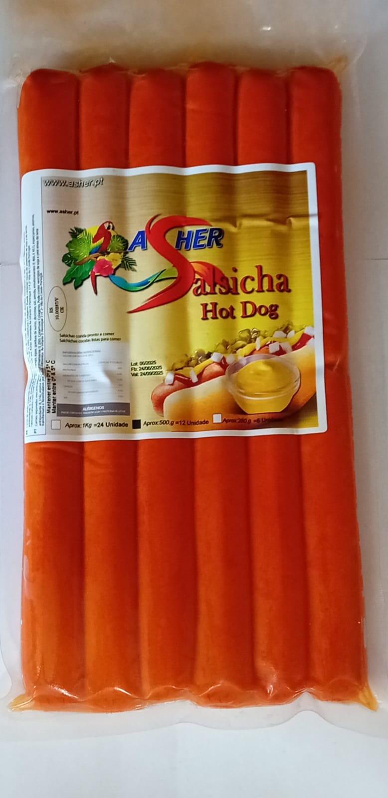 Salsicha p/ Cachorro Quente Asher 12un 500g