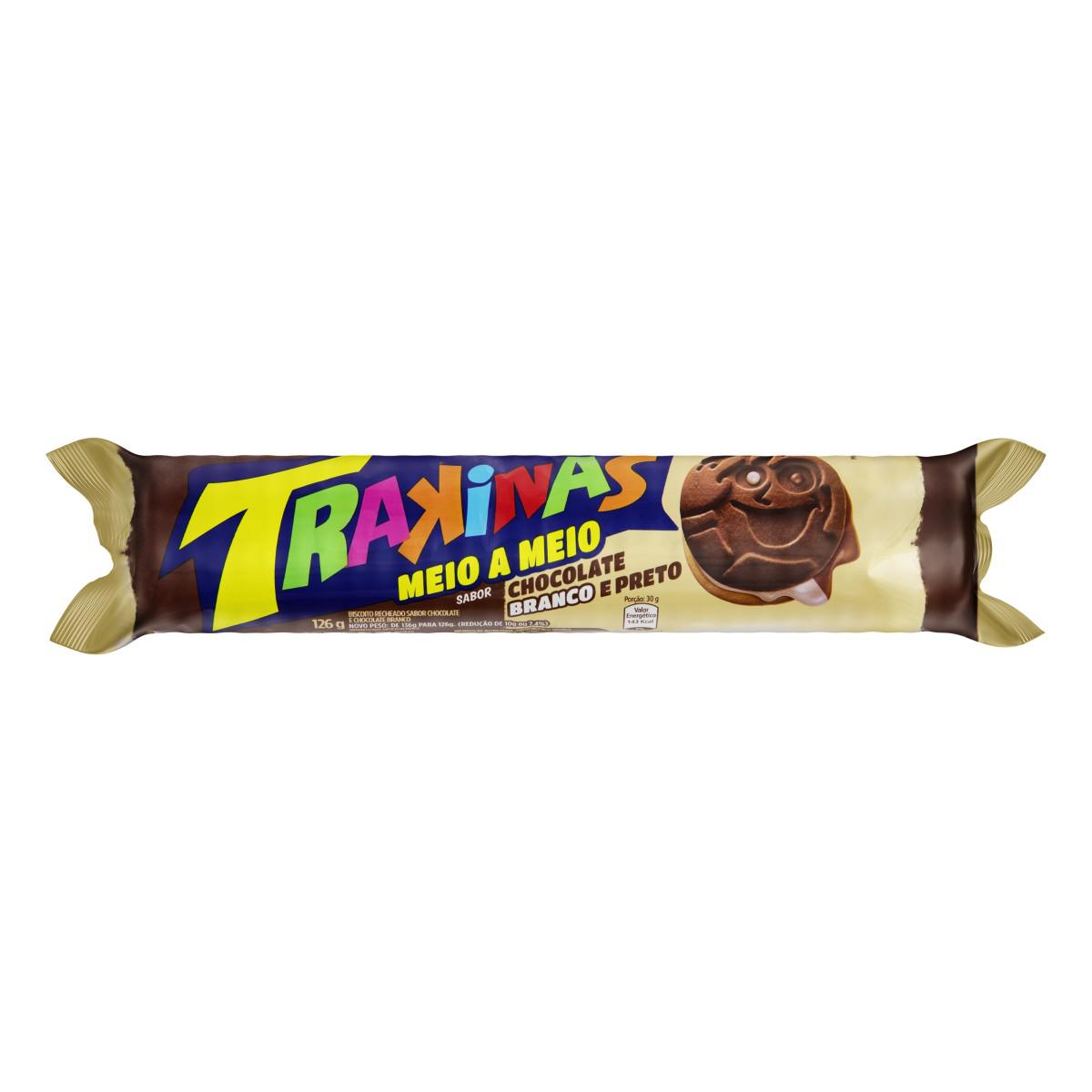 Biscoito recheado Chocolate Branco e Preto Trakinas Meio a Meio